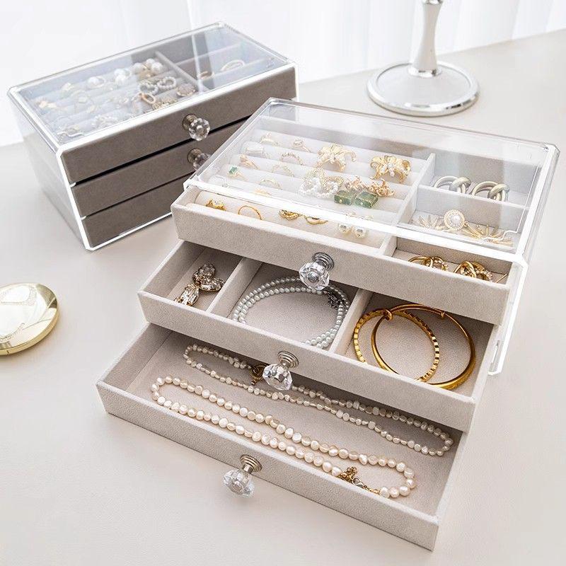 Three-Layer Acrylic Jewelry Storage Box - Drawer Style for Earrings, Rings, Necklaces, and Bracelets