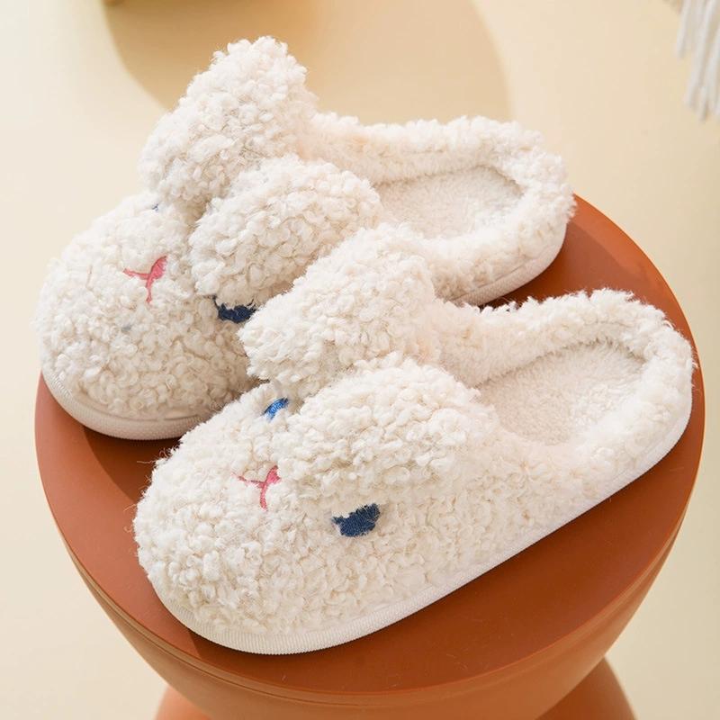 Fashion Sweet Cartoon Rabbit Cotton Slippers Women Indoor Closed Toe Plush Slippers Woman Winter Anti Slip Warm Cotton Slides Female