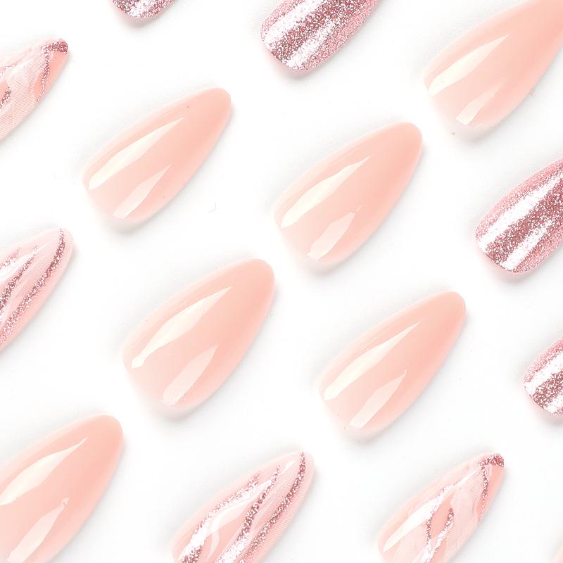 Wearable Nude Pink Glitter Nail Art Tips