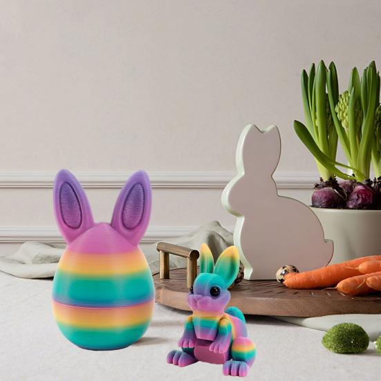 3D-gedruckte Ostereier mit Hase darin, bewegliche flexible Fidget-Hasenspielzeuge, Osterkorb