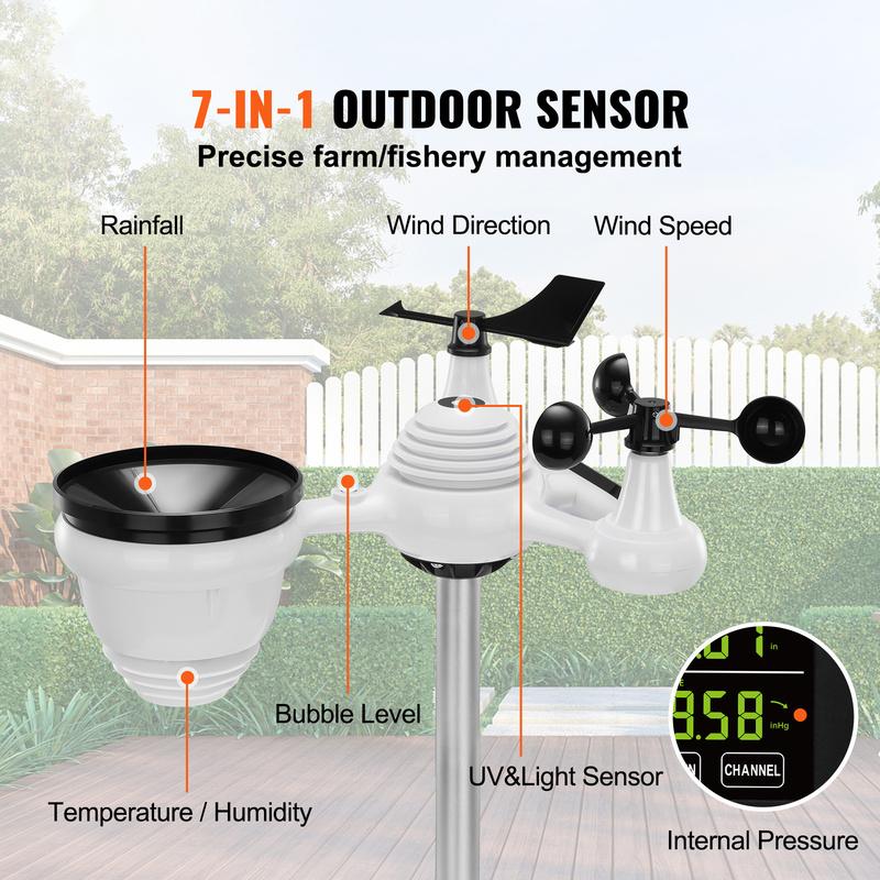 

SucceBuy 7-in-1 Wireless Weather Station 7.5in Large Color Display Digital Home Weather Station for Forecast Data, Alarm, Alerts