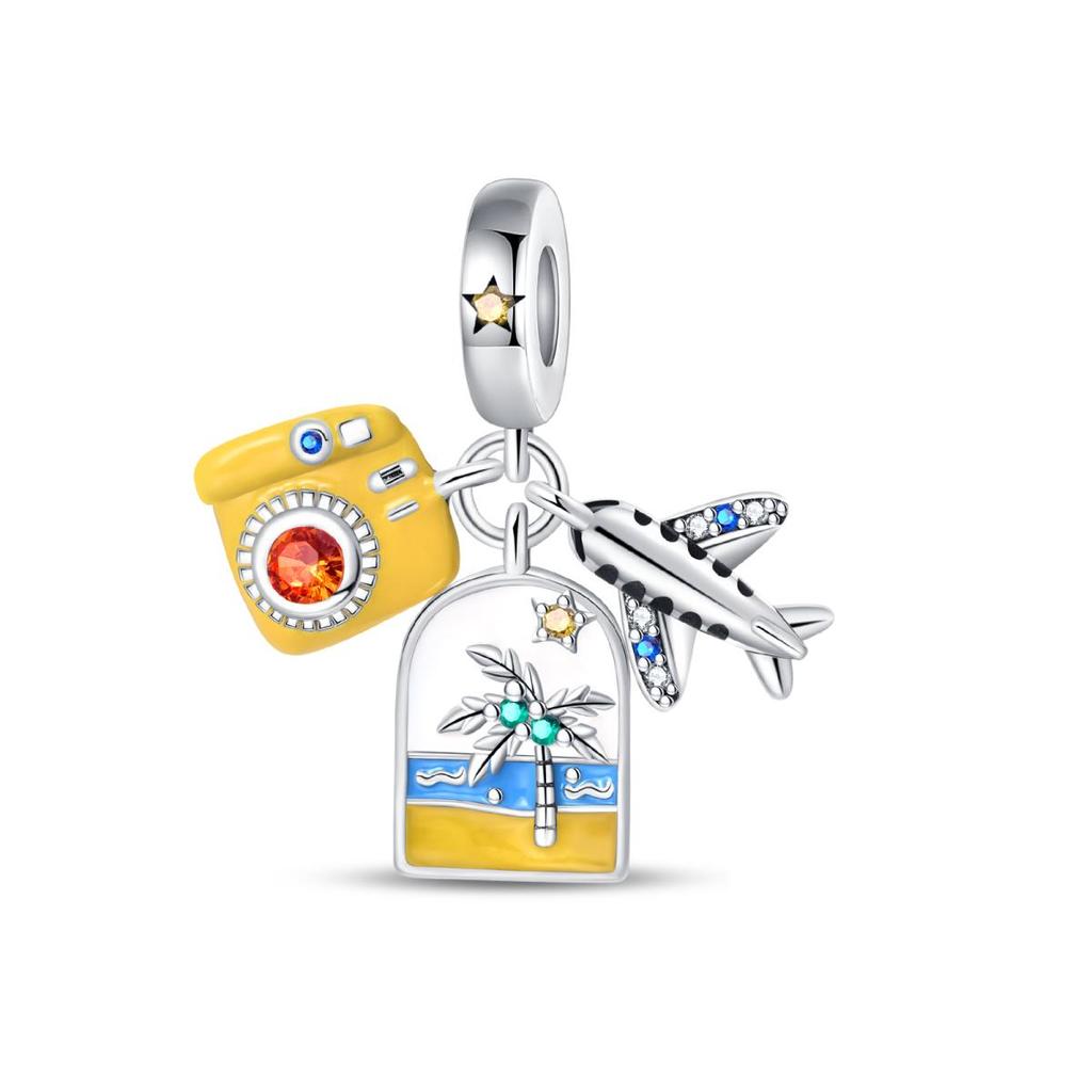 Kupferfarbene Reise- und Urlaubs-Serie - Dreiteiliger Wellen-Anhänger Passendes Pfannenarmband DIY-Charme für Damen Schmuck Mode Geschenk