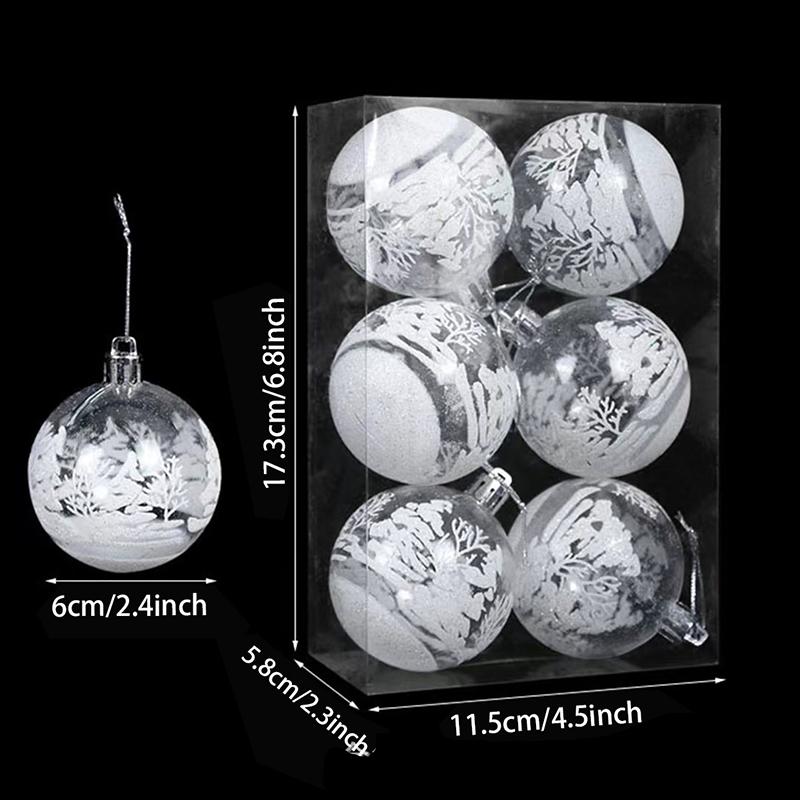 6 Stücke 6cm Weihnachten PVC Glaskugeln Schnee Ball Hängende Verzierung Weihnachtsbaum Dekor
