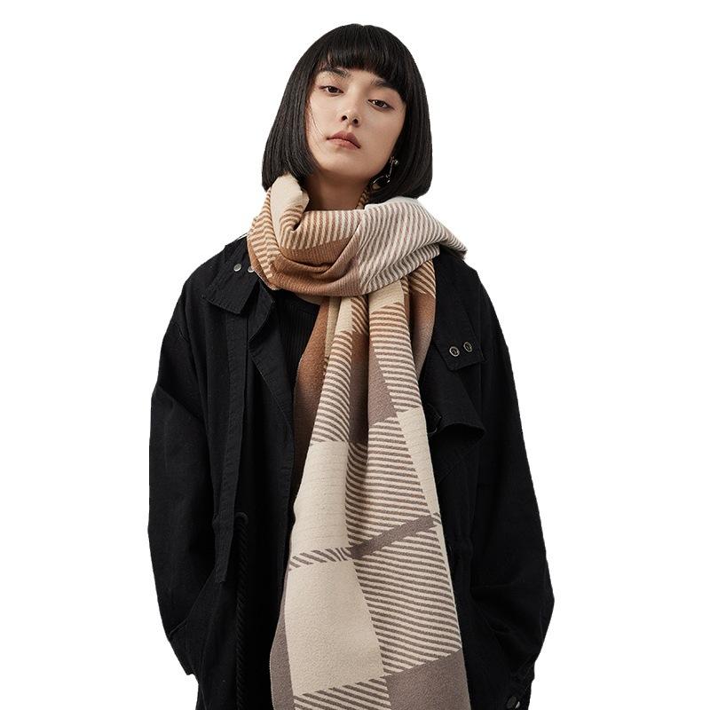Ladies Scarf Striped Plaid Shawl Elegant Celebrity Style Scarf Imitation Cashmere Plain And Elegant Scarf