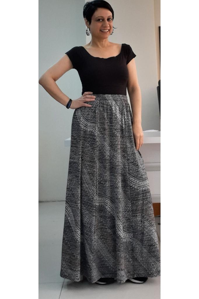 Women's Style Big Size Skirt Smoked Black Patterned 6 Piece Viscose Skirt With Elastic Waist