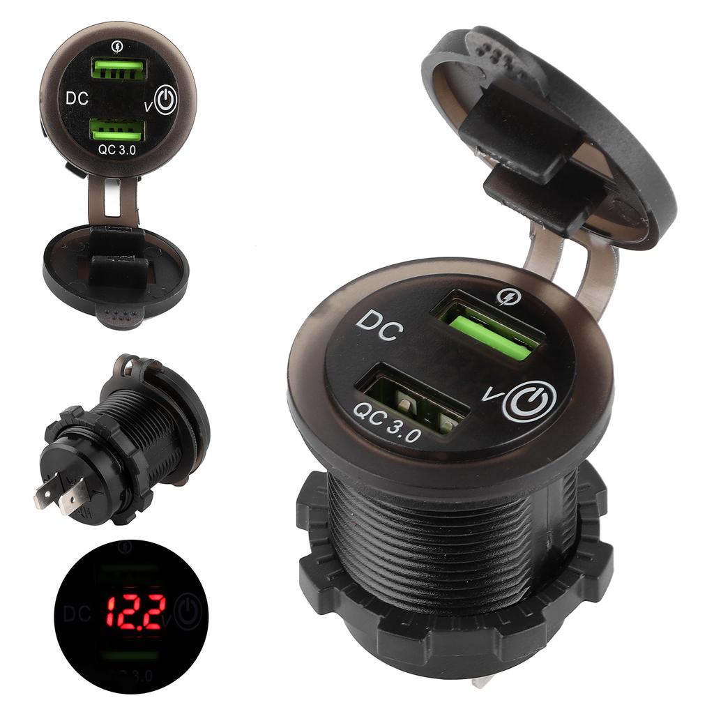 Dual-USB-Anschluss-Ladegerät QC 3.0 Schnellladung Wasserdicht mit LED-Voltmeter für Auto Boot Yacht ATV RVRotes LED-Licht
