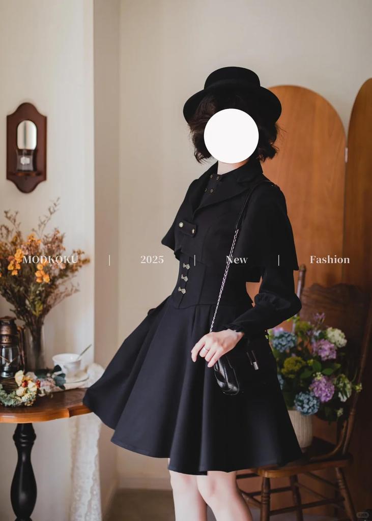 MODKOKU Gothic Lolita and Suspender Features a Gothic and Girly Perfect for Halloween and Long Available in Black Women's Cape-Style Set, Blouse,