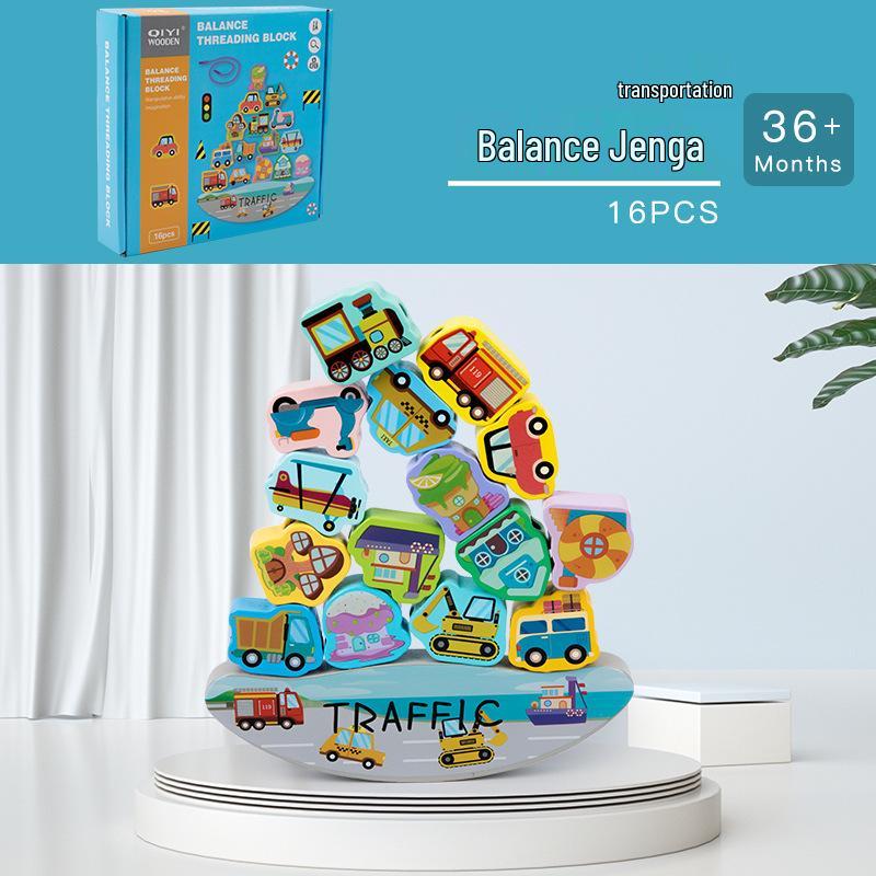 Children s Educational Wooden Balance Stackers and Beading Blocks: Dinosaur and Animal Cognitive Toys