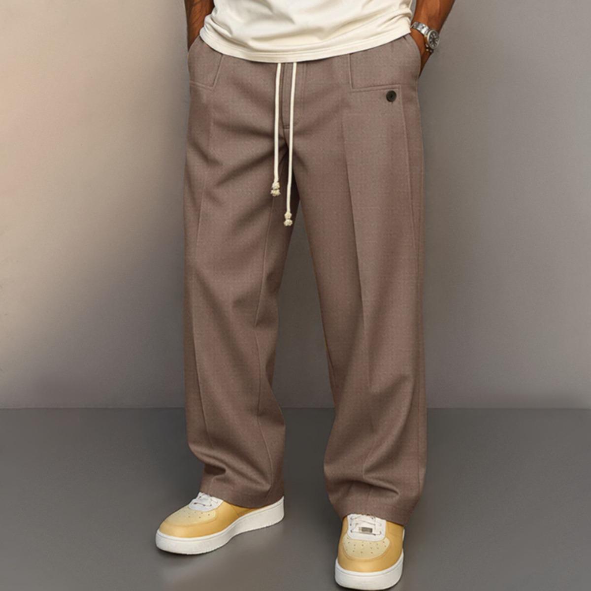 

Men s Solid Color Drawstring Straight Casual Pants Comfortable Daily Urban Style Trousers XXXL коричневий