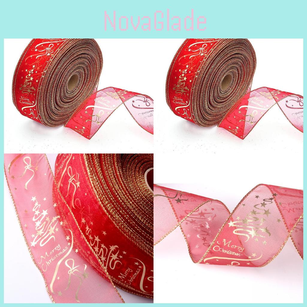 Elegant Red Christmas Tree Decoration 6.3x200cm Korean Style Printed Fabric Ribbon