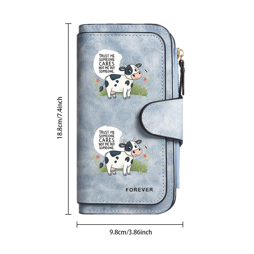 Cute Cow Printed Long Wallet Fashion Casual Card Holder Portable Faux Leather Purse for Women