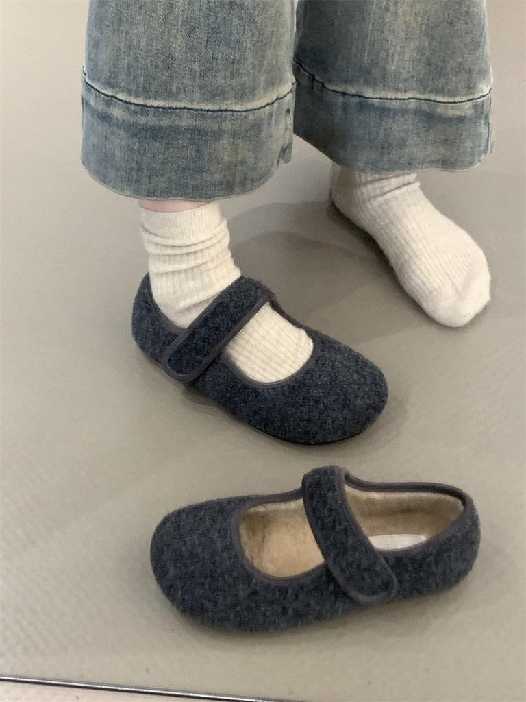 Mao Mao Shoes Women Wear Winter French Small Fragrant Wind Shallow Mouth Warm and Velvet One-word Mary Jane Shoes
