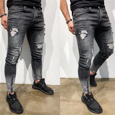 Mens Skinny Stretch Denim Pants Distressed Ripped Freyed Slim Fit Jeans Trousers