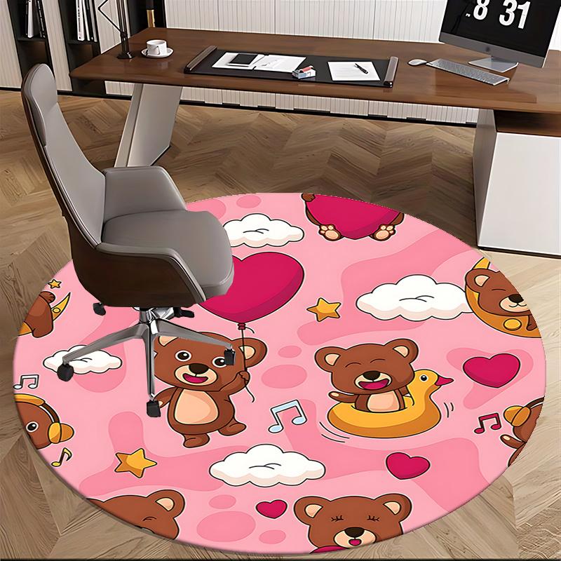 Charming Teddy Bear Chair Mat - Round Carpet for Home Decor