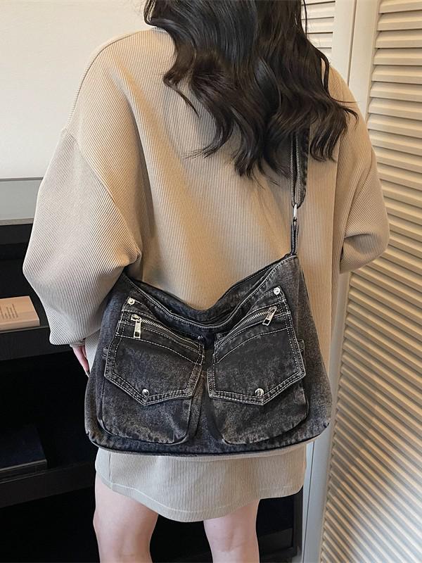 2026 Versatile Large-Capacity Personalized Denim Tote & Crossbody Bag