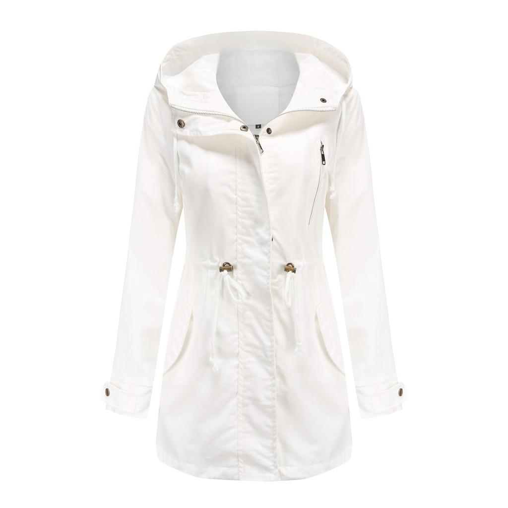 2022 Women's Plus Size Cotton Hooded Windbreaker - Spring/Autumn Loose Solid Color Coat