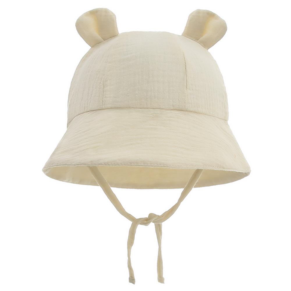Baby Pure Cotton Bucket Hat with Rabbit Ears - Solid Color Sun Hat for 3-12 Months