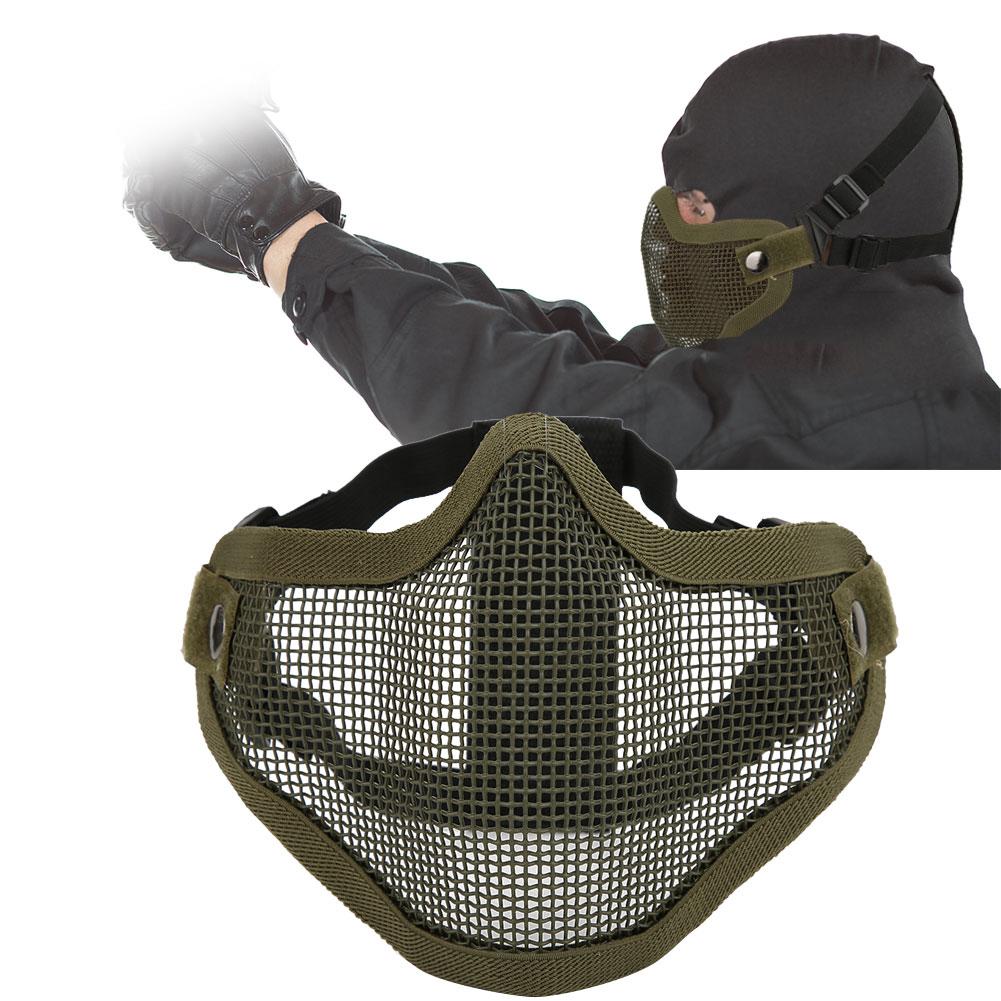 Metal Örgü Yüz Koruyucu Taktik Yarım Kapak Koruyucu Güvenlik Filmi Düz Renk Anti Riot CS(Yeşil )