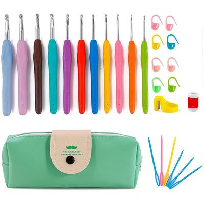 11 tamanhos conjunto de ganchos de crochê 2mm-8mm ergonômico punho macio agulhas de crochê fio tecer agulhas de tricô conjunto com saco
