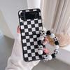 Luxury Checkerboard Sun Flower Beads Wristband Hand Bracelet Leather Phone Case For Samsung Galaxy Z Flip 4 Z Flip 3 Back Cover