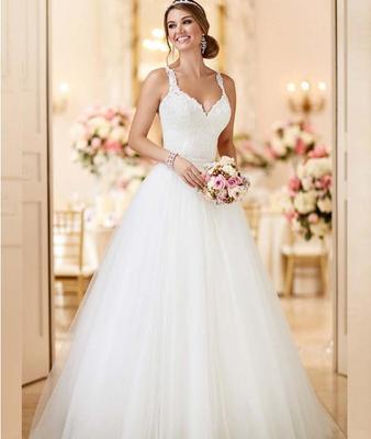 Langärmliges Brautkleid in A-Linie, neues Schleppen-Braut-Hochzeitskleid aus Spitze, Schleppen-Hochzeitskleid für Damen