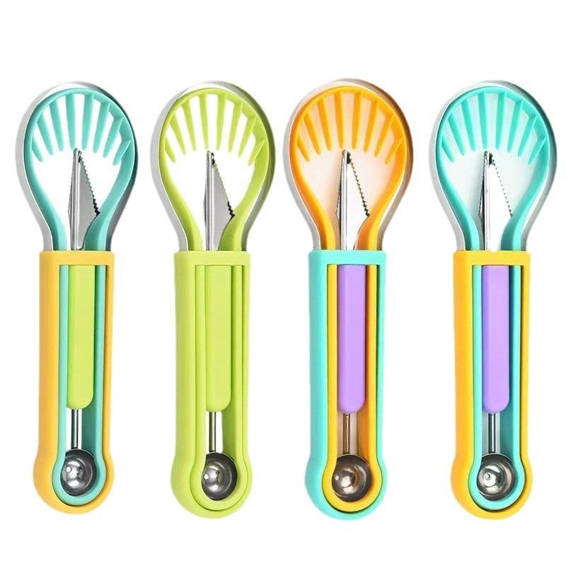 1PC Multifunctional Fruit Digging Ball Spoon Stainless Steel Watermelon Digging Ball Spoon Double Head Melon Fruit Carving Tool