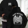 Vintage Casual Medieval Angel Theme Men Hooded Pullover Saint Michael Wings Letter Front‑Back Print Daily Hoodie
