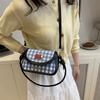 Korean Version Plaid Mini Shoulder 2025 Contrasting Color Embroidery Chain Messenger Bag Sweet and Cute Portable Fashion Saddle Bag