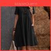 Vintage-Sommerkleid aus Baumwoll-Leinen mit Taschen und Falten für Damen