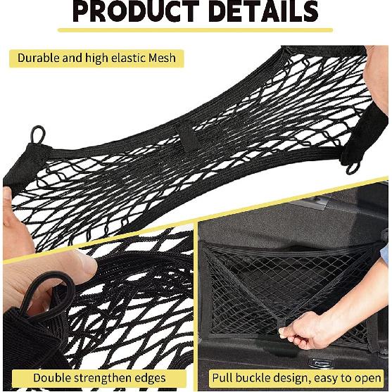 [4 Pack] Cargo Storage Net, 13.8X9.8'' DEDC Cargo Net Pocket, Universal Accessories Elastic Automotive Small Cargo Net Storage Mesh Pocket With 16