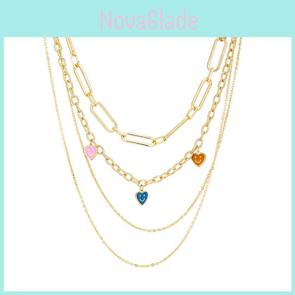 Trendy Gold Layered Heart Pendant Necklace Elegant Geometric Design For Women