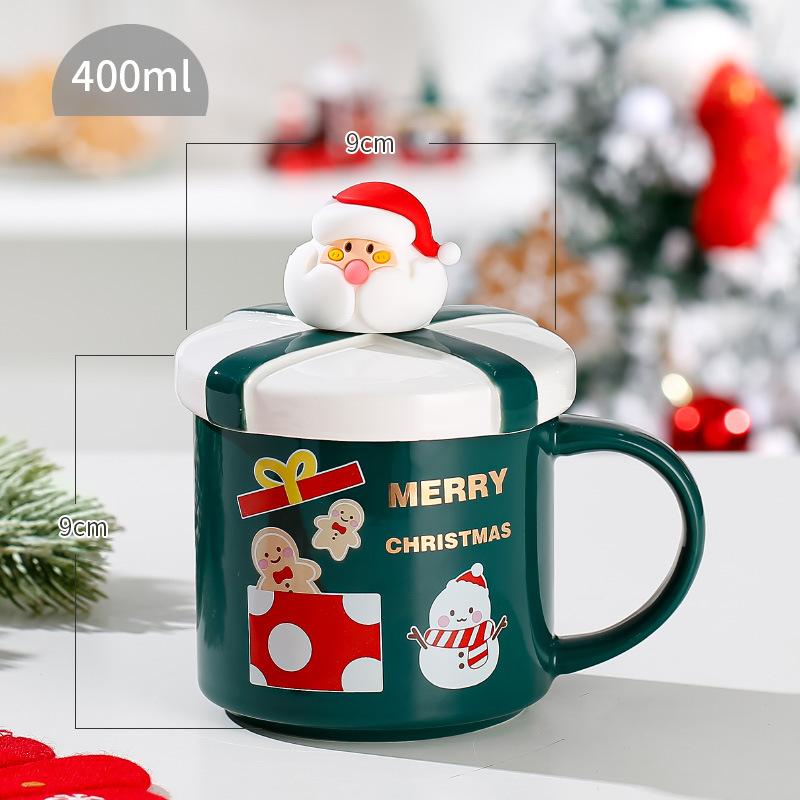 Geschenkbox-Form Keramik Santa Tasse mit Deckel Löffel niedliche Weihnachtstasse grenzüberschreitende Lieferung Kaffeetasse