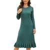 Women's Fashion Autumn Winter Slim Mid-length Knitted Pullover Ruffled Pleated Dress Pleats