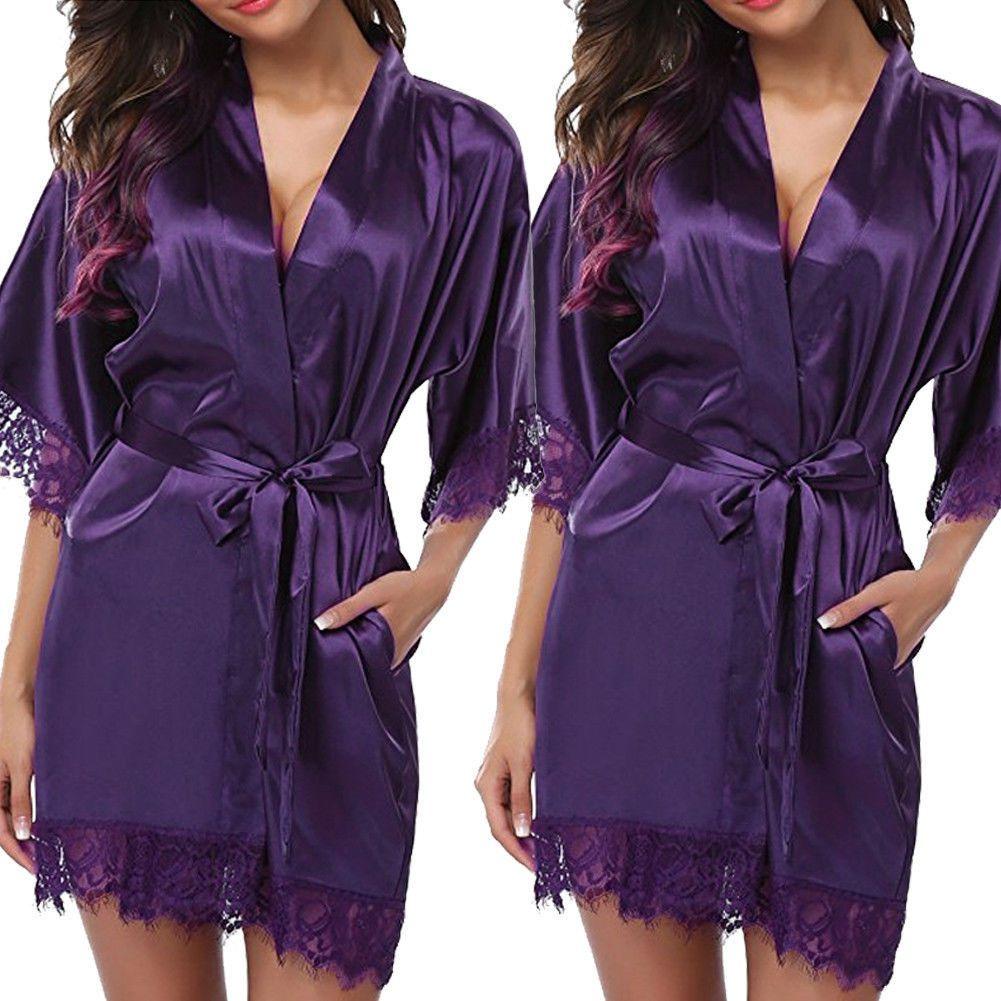 Silk Plain Womens Satin Robes Bridal Wedding Bridesmaid Bride Gown Robe Bath
