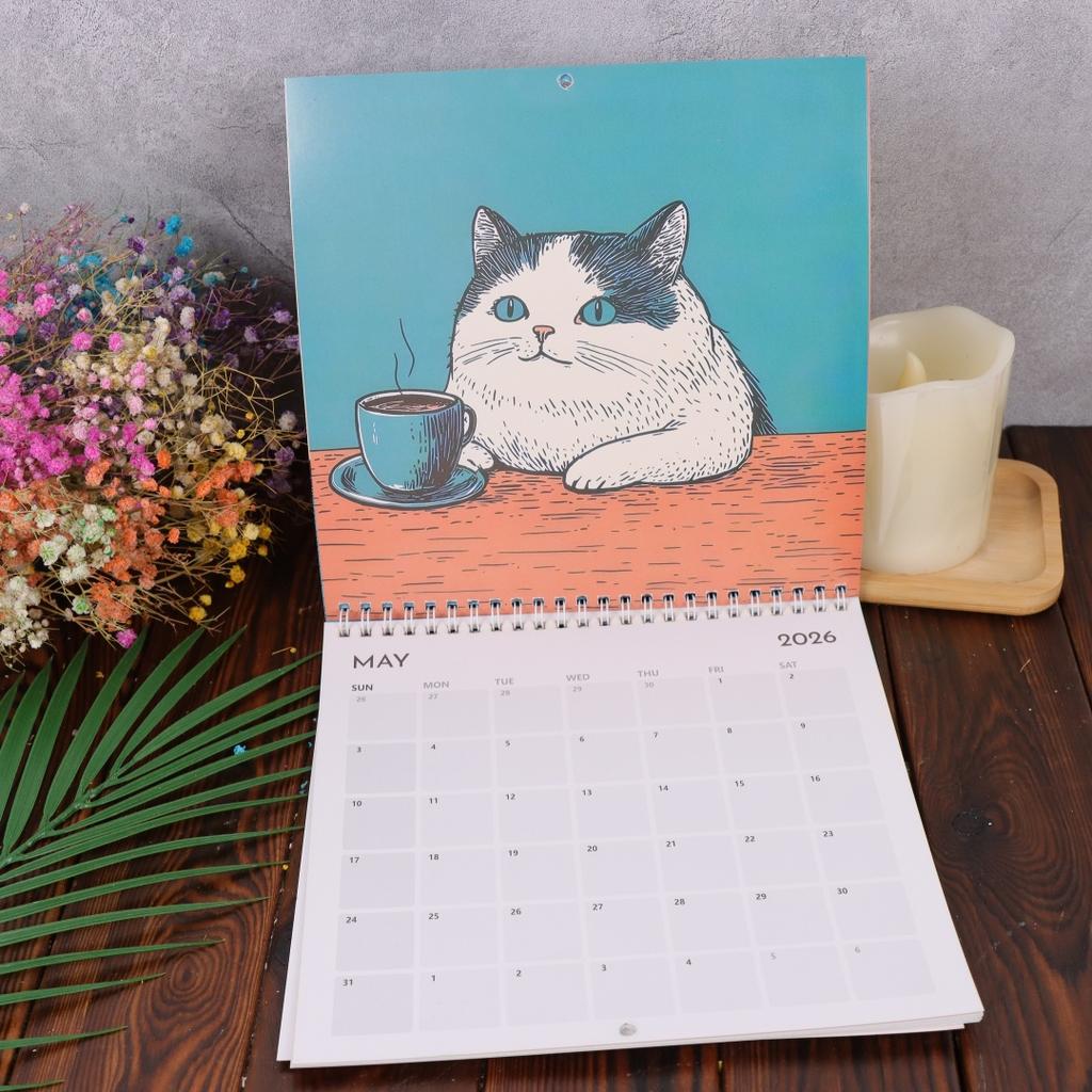 Monthly Wall Calendar Cute Cat Design Hangable 2026 Calendar Wall Calendar for Living Room Bedroom Home Wall Decor for Cat Lover