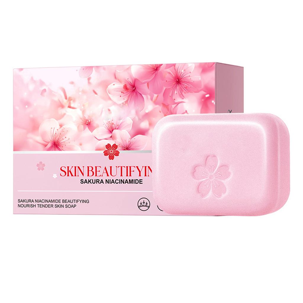 Sakura Blossom Soap Bar with Bamboo Foaming Net, Hydrating Face and Body Wash for Refreshed Clean Skin