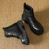 Full Cowhide ~ Women's Genuine Leather New Fleece-Lined Mid Platform Boots Slimming British Style Fried Street Ankle Boots