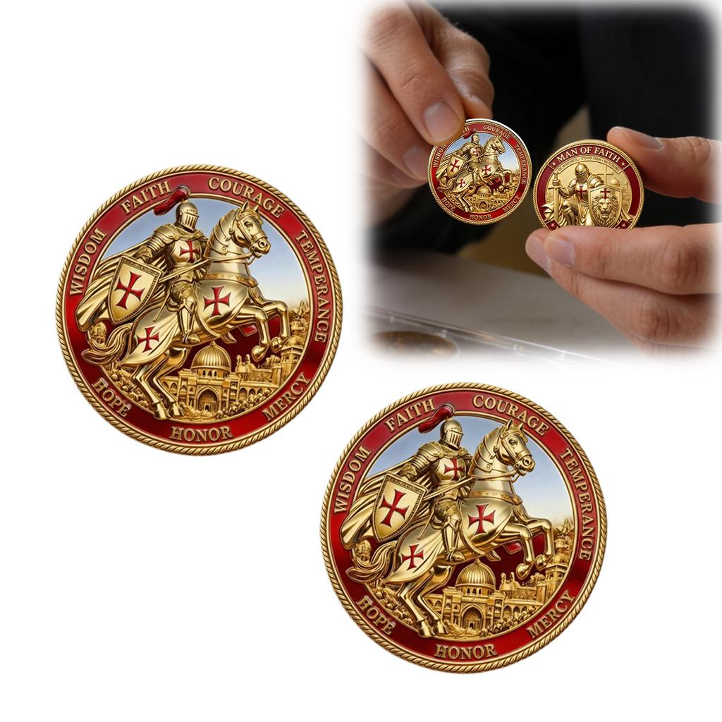 Medieval Knight Commemorative Coin Gift Box with Metal Relief Commemorative Medal Double sided Coin Craft Gift