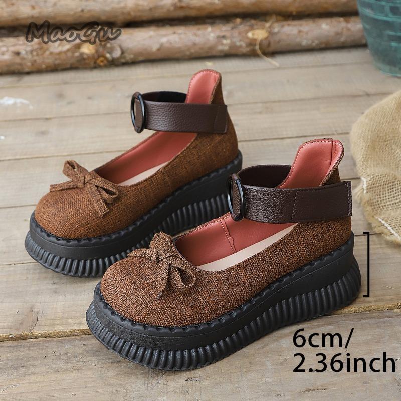 Fashion Thick Sole Shallow Mouth Single Shoes 2025 Autumn New Women's Butterfly Bow Design Round Toed Retro Loafers Fashion Chunky Pumps