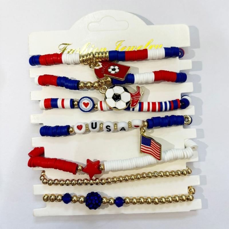 2026 Football Bracelet Set For Soccer Fan With Team Color And Football Charm Elastic Wristband
