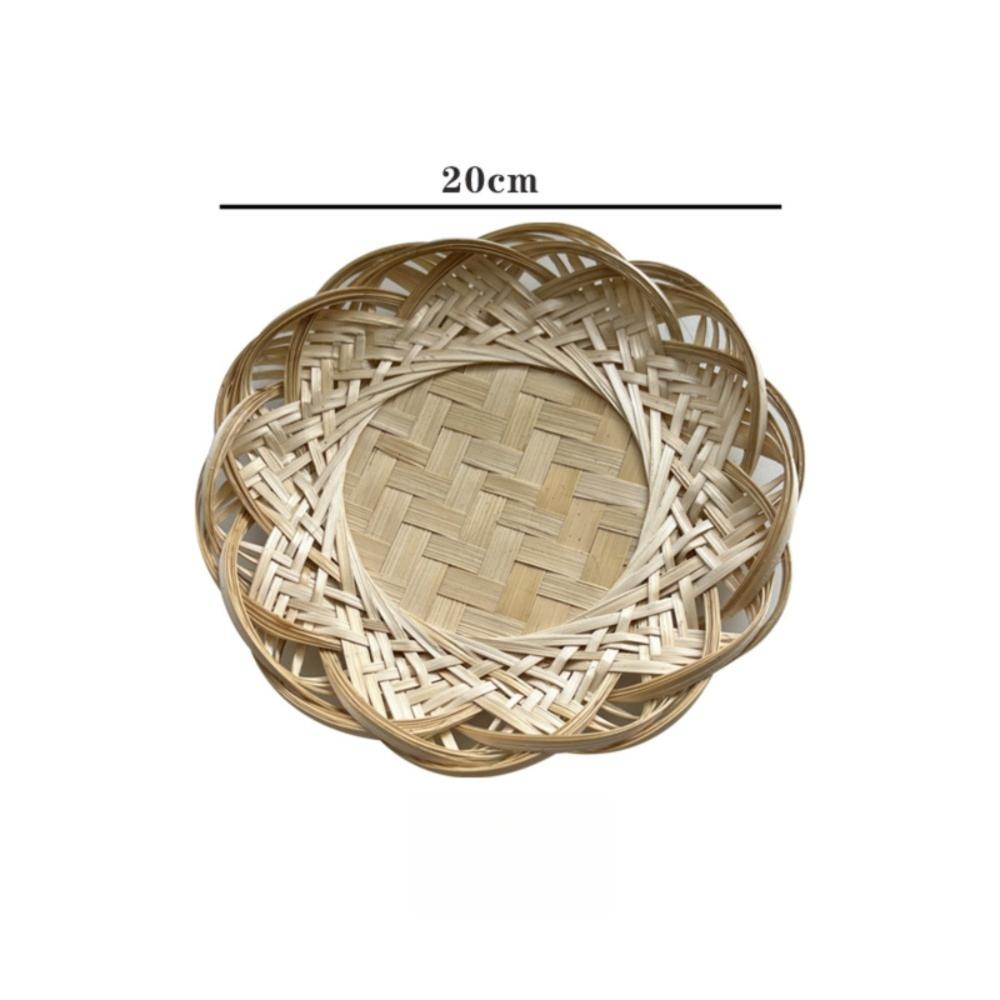 Round Wicker Bread Basket Home Organizer Bamboo Woven Basket Decorative Serving Tray  Living room