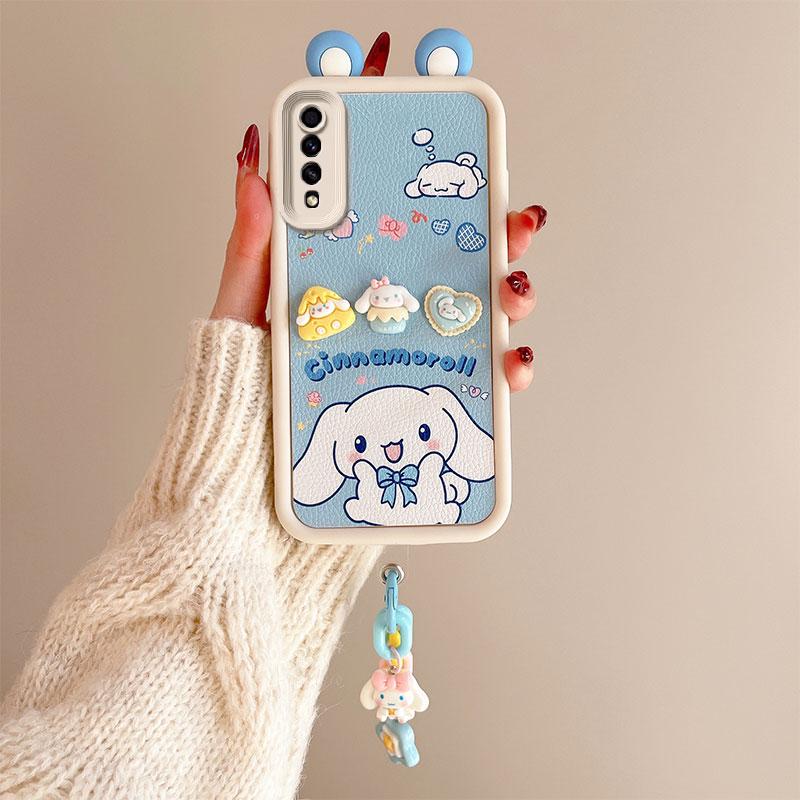 KEYSION Cute Ear 3D Cartoon Case for Samsung A50 A50S with Bracelet Soft Silicone Shockproof Phone Back Cover for Galaxy A30S