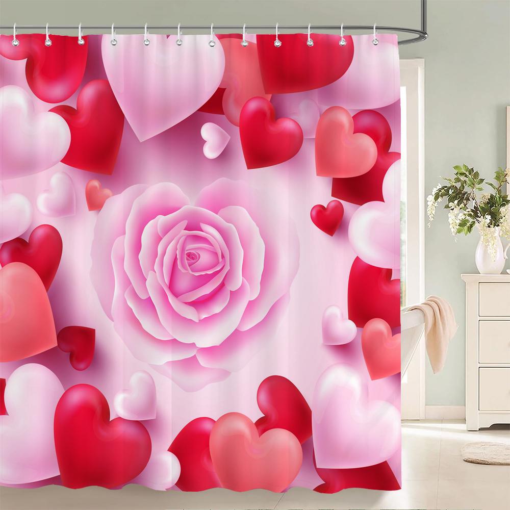 Romantic Pink 3D Shower Curtains Girls Bath Printing Bathroom Shower Curtain Waterproof Polyester Fabric Bath Curtain Decoration