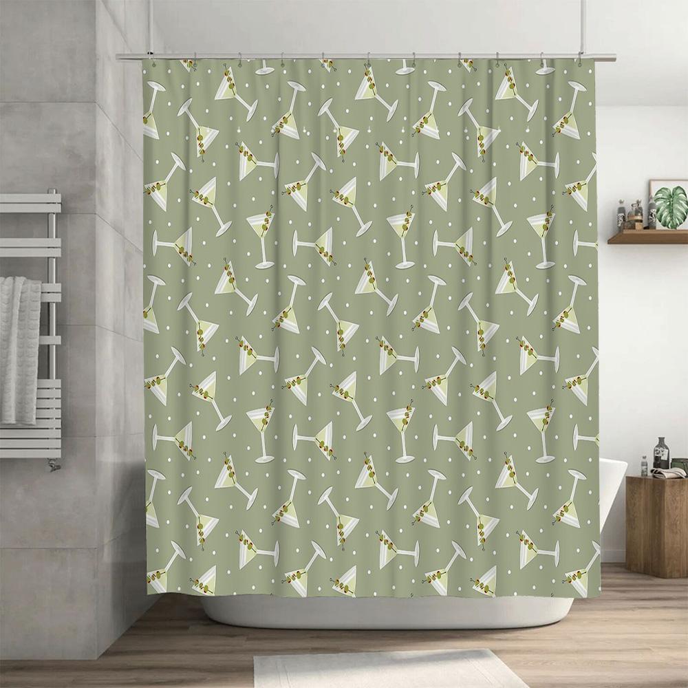 Martini Cocktail Shower Curtain Funny Bar Home Decor Bathroom Set Waterproof Vintage