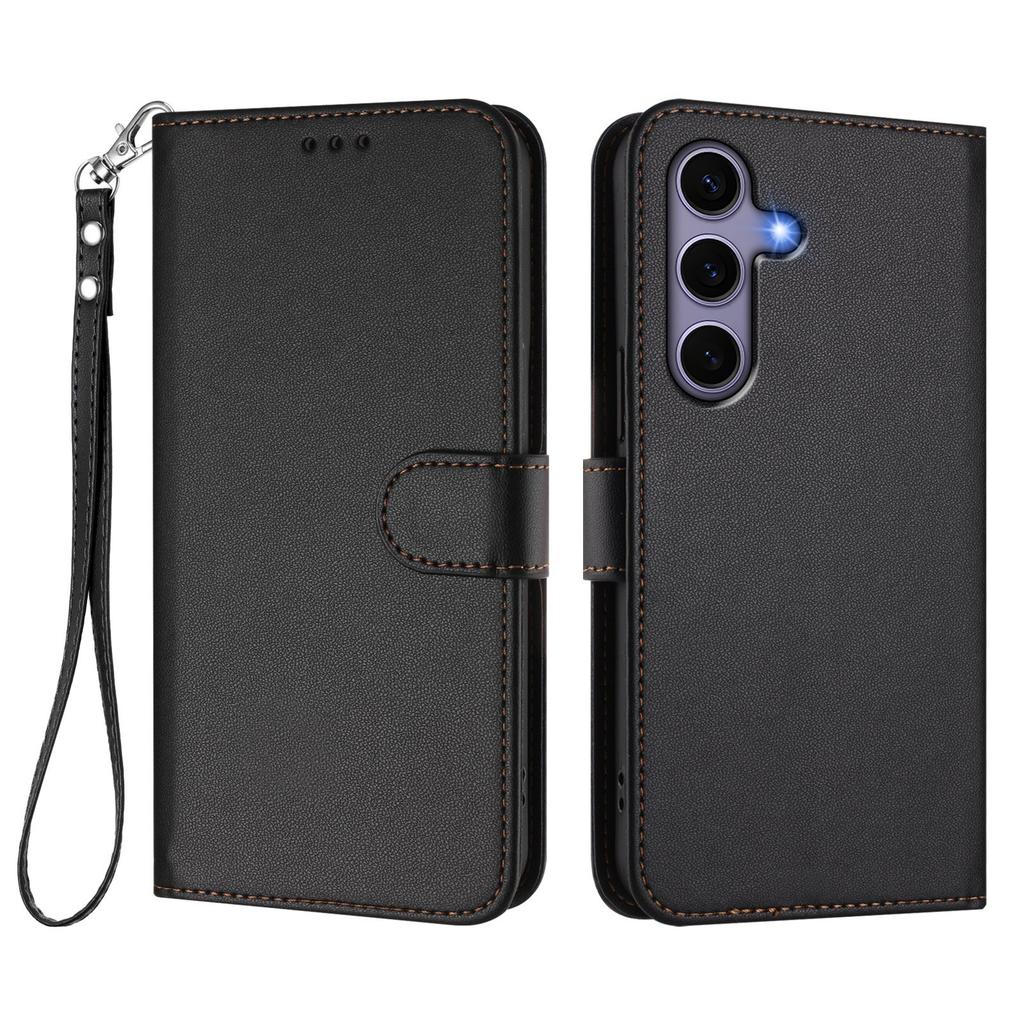 For Samsung Galaxy S24/Galaxy S25 Leather Case Wallet Stand Phone Cover with Wrist Strap
