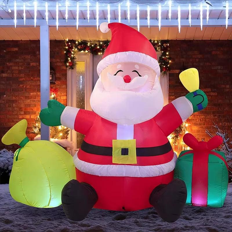 Sitting Santa Claus with Gift Christmas Decoration Inflatable Toys LED Lights Inflated Model Toy Outdoors Xmas Festival Party