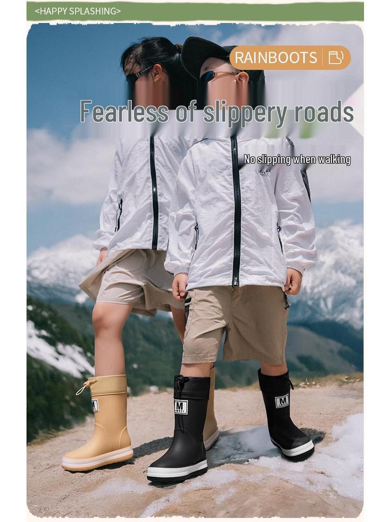 Kids' Korean Style Waterproof Velvet-Lined Non-Slip Rubber Rain Boots for Autumn/Winter: Cold Protection for Boys and Girls of All Ages.