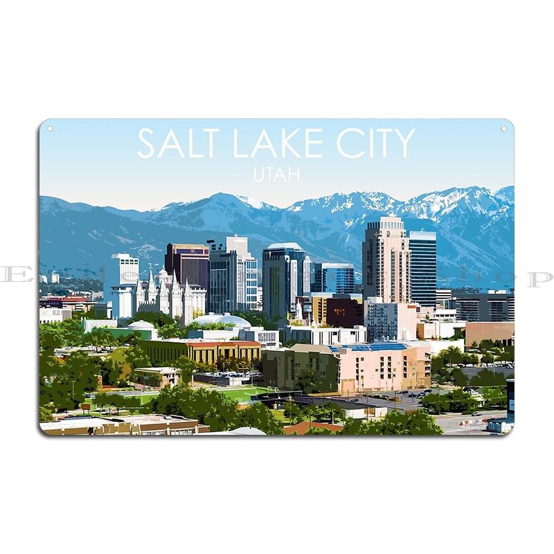 Солт-Лейк-Сити Юта Печать для путешествий Металлическая табличка Настенная роспись Кухня Персонализированный Кинотеатр Бар Солт-Лейк Жестяная табличка Постер 20x30cm（7.8x11.8inch）