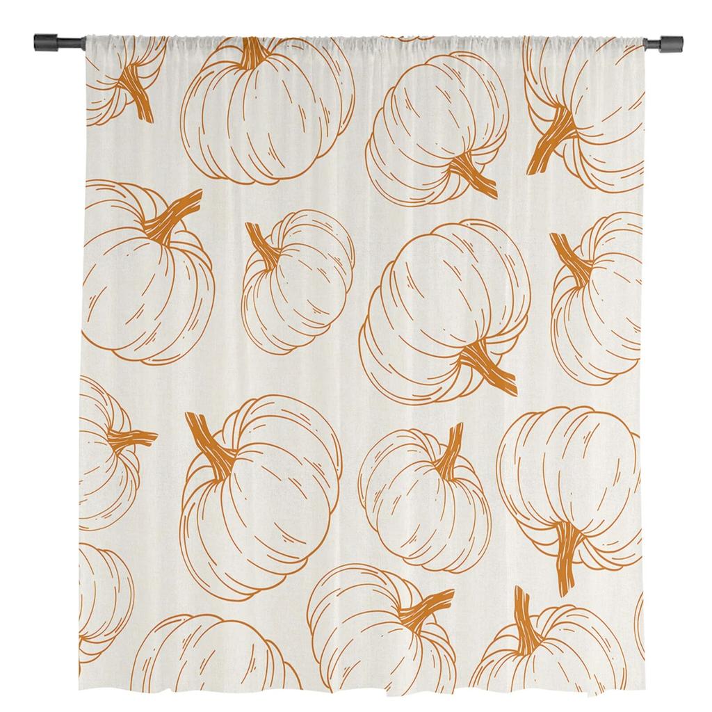 Autumn Line Pumpkin Texture Sheer Curtains For Living Room Bedroom Tulle Curtain For Kitchen Voile Curtain Blind Panels