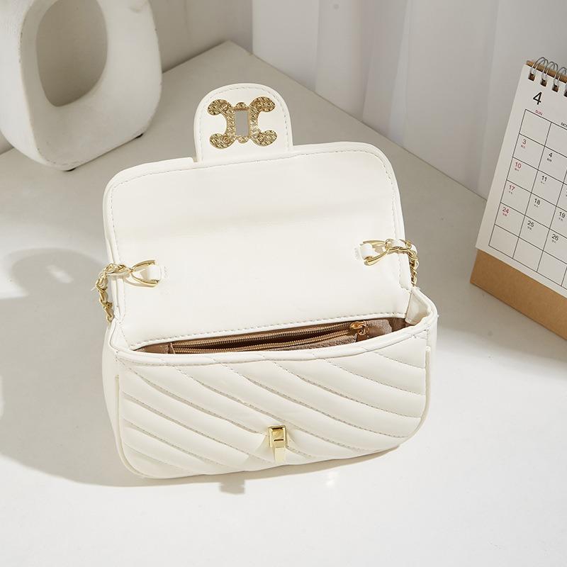 Niche Design New Women's Bag Embroidery Thread Rhombus Small Gold Ball Chain Bag High-end Solid Color Shoulder Messenger Bag